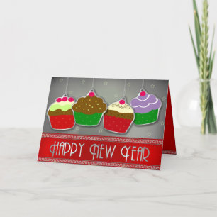 Happy New Year Cupcakes Ornament Greeting Card