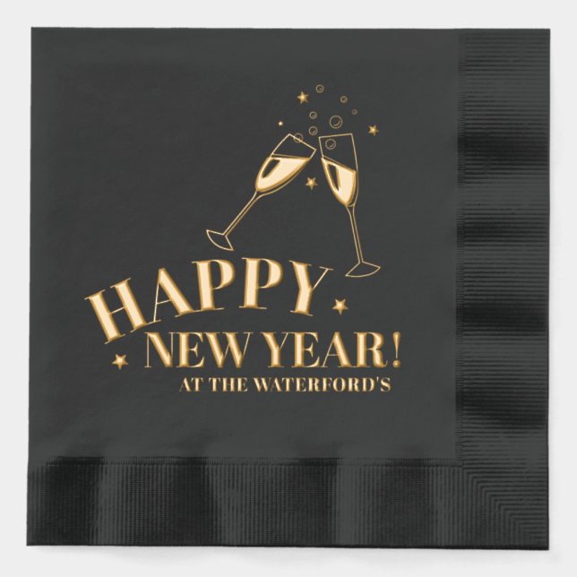 Happy New Year custom event champagne stars Foil Napkins (Front)