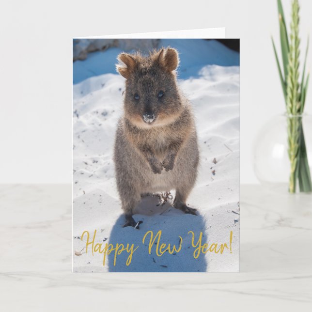 Happy New Year Cute Quokka on the Beach Australia Card (Front)
