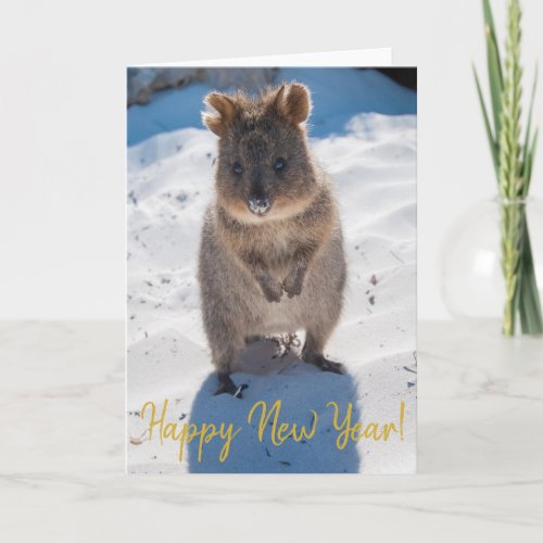 Happy New Year Cute Quokka on the Beach Australia Card