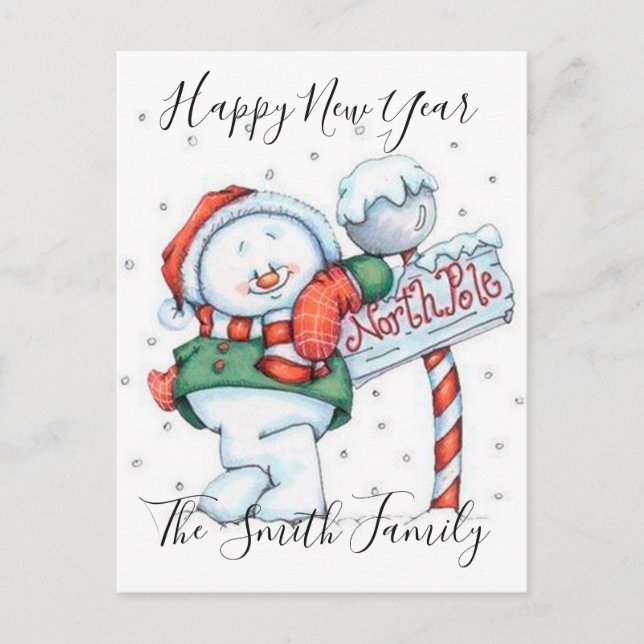 Happy New Year Cute Snowman Holiday Postcard (Front)