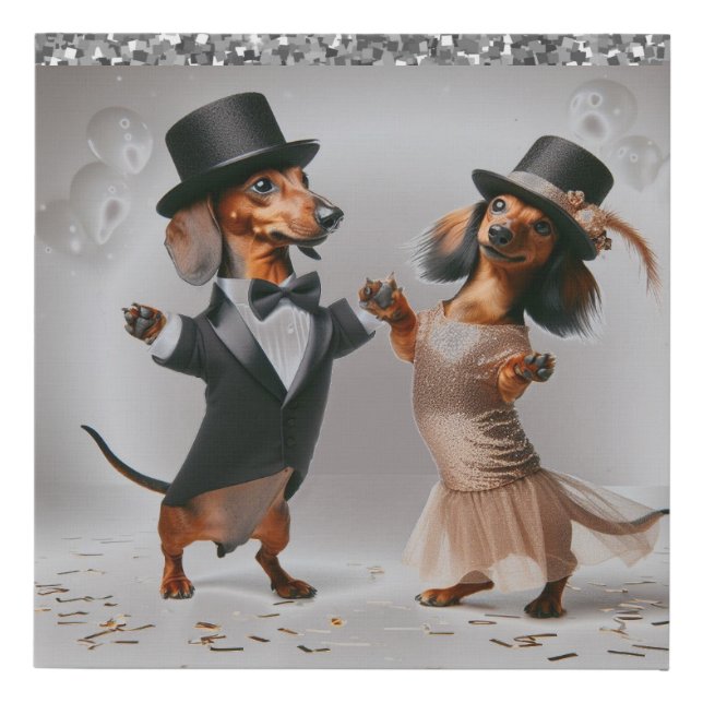 Happy New Year Dachshund Couple Faux Canvas Print (Front)