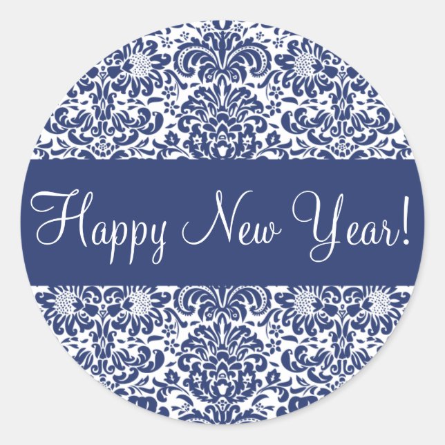 Happy New Year Damask Envelope Sticker Seal (Front)