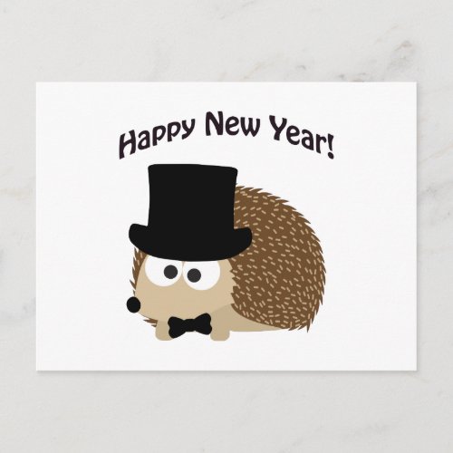 Happy New Year Dapper Hedgehog Holiday Postcard