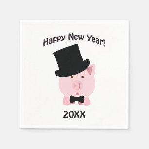 Happy New Year! Dapper Pig Paper Napkins
