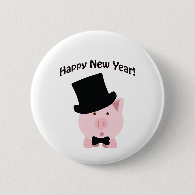 Happy New Year! Dapper Pig Pinback Button (Front)