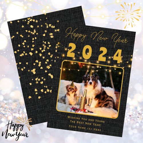 Happy New Year Dark GrayBlack Texture Background Holiday Card