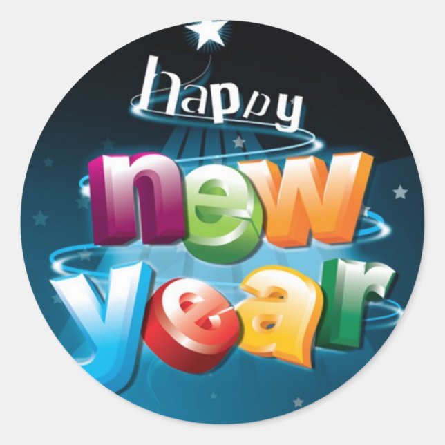 Happy new year design classic round sticker (Front)