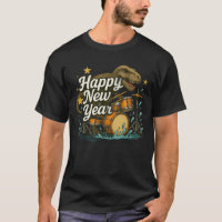 Happy New Year Dinosaur Playing Drums