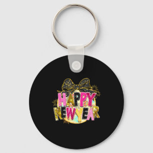 Happy New Year Disco Ball Coquette Bow New Years E Keychain