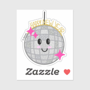 Happy New Year Disco Ball Sticker