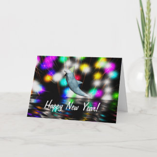 Happy New Year Dolphin and Fireworks Holiday Card