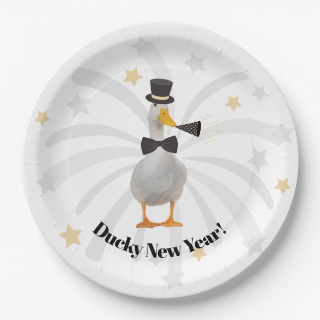 Happy New Year Duck Paper Plates (Front)