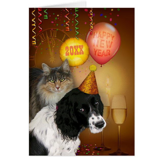 Happy New Year (edit) with Dog & Cat Cards (Front)