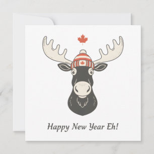 Happy New Year Eh Canada Moose Holiday Card