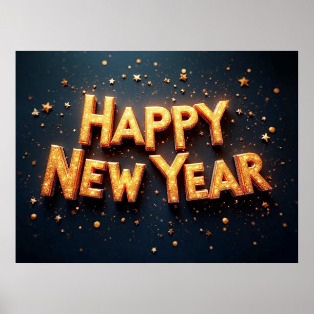 Happy New Year, elegant black and gold, Poster (Front)