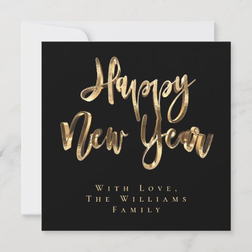 Happy New Year Elegant Black and Gold Script Holiday Card