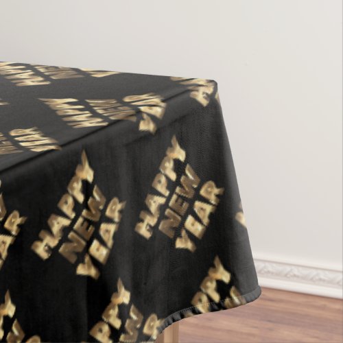 Happy New Year Elegant Black and Gold Tablecloth