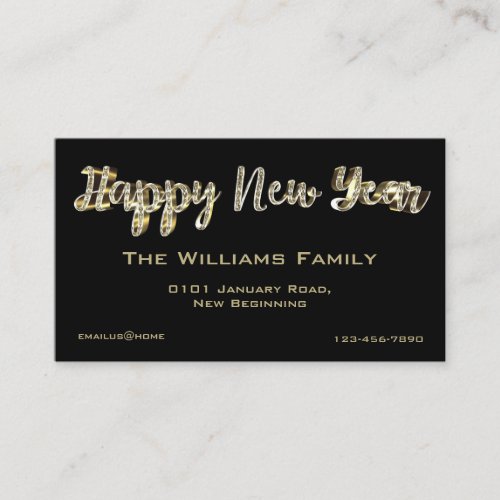 Happy New Year Elegant Chic Black and Gold Script Business Card