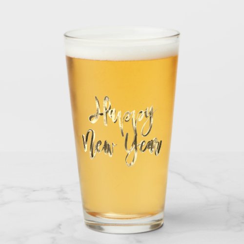 Happy New Year Elegant Faux Gold Typography Chic Glass