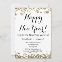 Happy New Year Elegant Gold and White Confetti