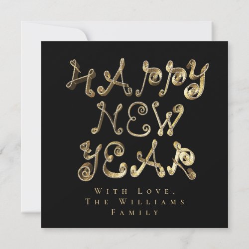 Happy New Year Elegant Gold Script Black Holiday Card