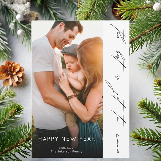 Happy New Year Elegant Handwritten Script Photo Holiday Card (Creator Uploaded)