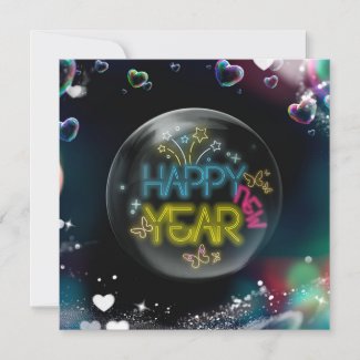 Happy new year elegant neon black CARD