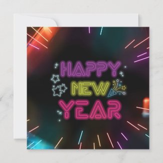 Happy new year elegant neon black CARD