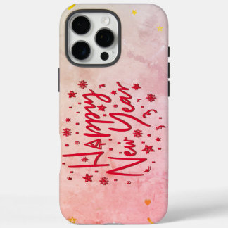 Happy New Year Elegant Red Script&Soft Pastel Star iPhone 16 Pro Max Case