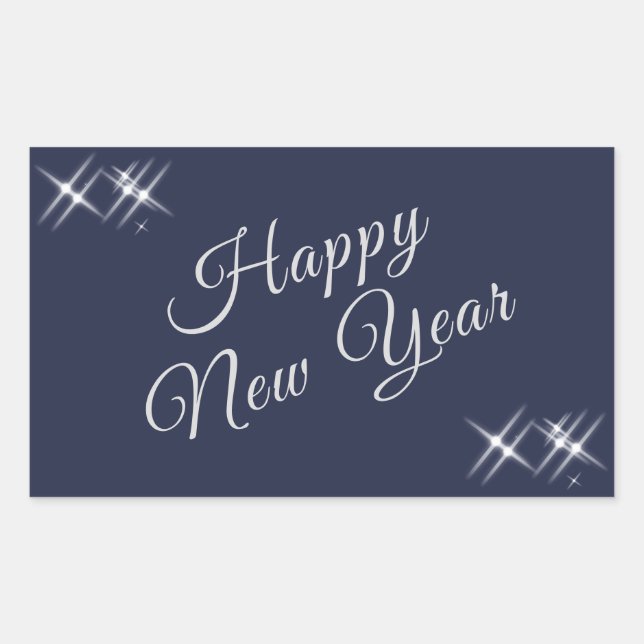Happy New Year Elegant Sparkles Navy Blue Rectangular Sticker (Front)