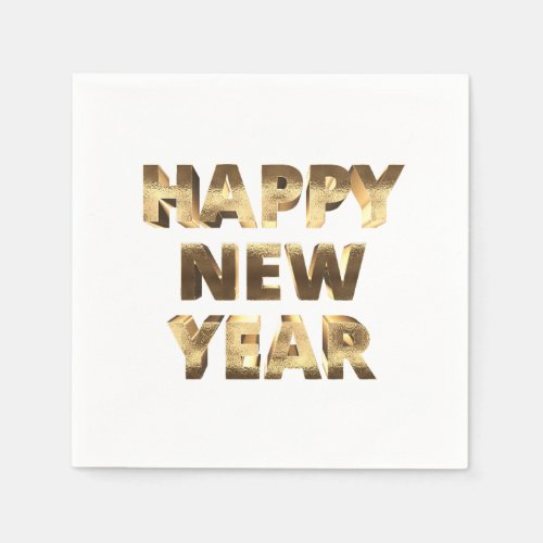 Happy New Year Elegant Typography Faux Gold Napkins