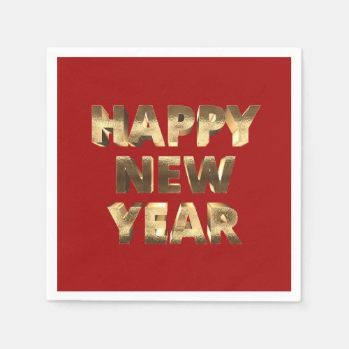 Happy New Year Elegant Typography Faux Gold Red Napkins