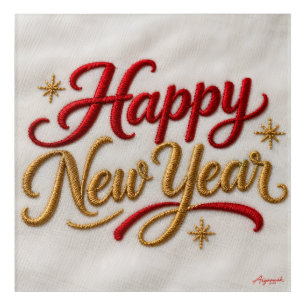 Happy New Year Embroidered Acrylic Print