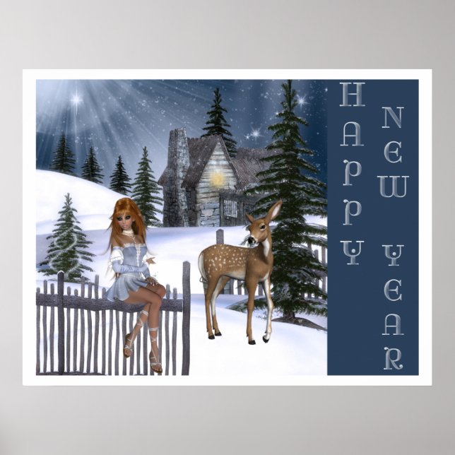 Happy New Year - Fairy & Deer Print (Front)