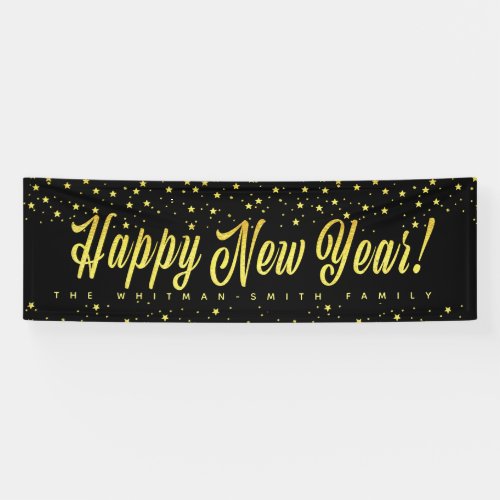 Happy New Year Family Large Black Gold Banner