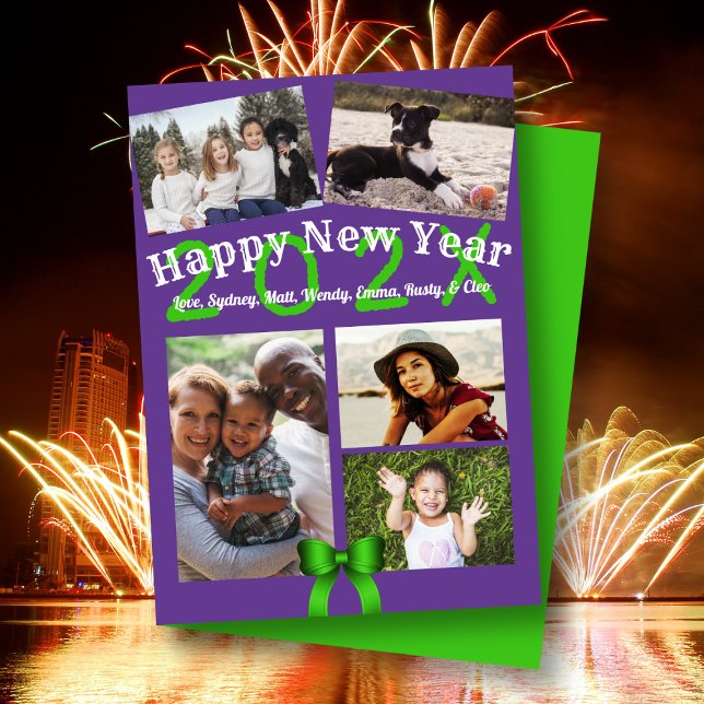 Happy New Year Family Photo Flat Greeting Card (Creator Uploaded)