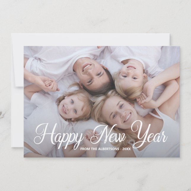 Happy New Year Family Photo Minimalist White Card (Front)