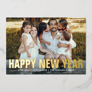 HAPPY NEW YEAR FAMILY PORTRAIT PHOTO FOIL HOLIDAY CARD