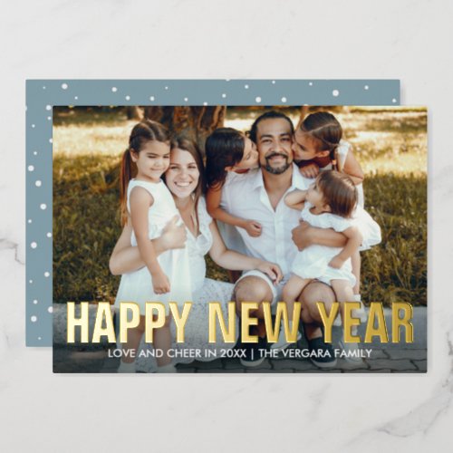 HAPPY NEW YEAR FAMILY PORTRAIT PHOTO  FOIL HOLIDAY CARD
