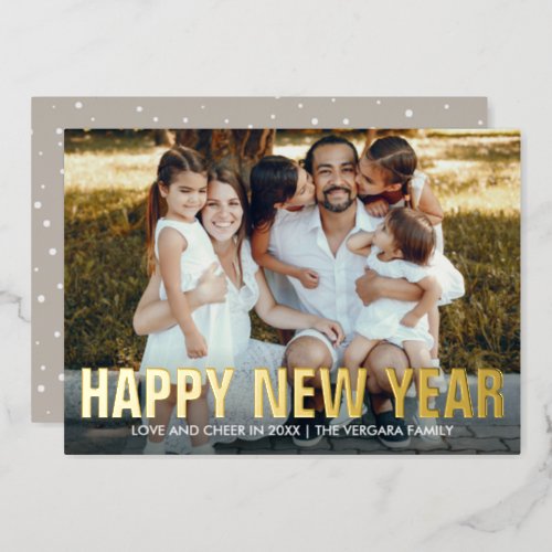 HAPPY NEW YEAR FAMILY PORTRAIT PHOTO  FOIL HOLIDAY CARD