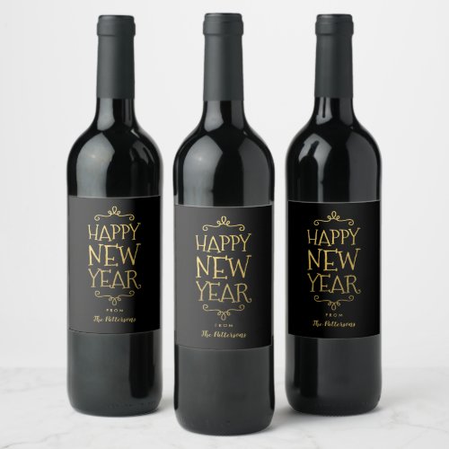 Happy New Year Faux Foil Holiday Wine Label