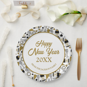 Happy New Year Faux Glitter Personalized Paper Plates