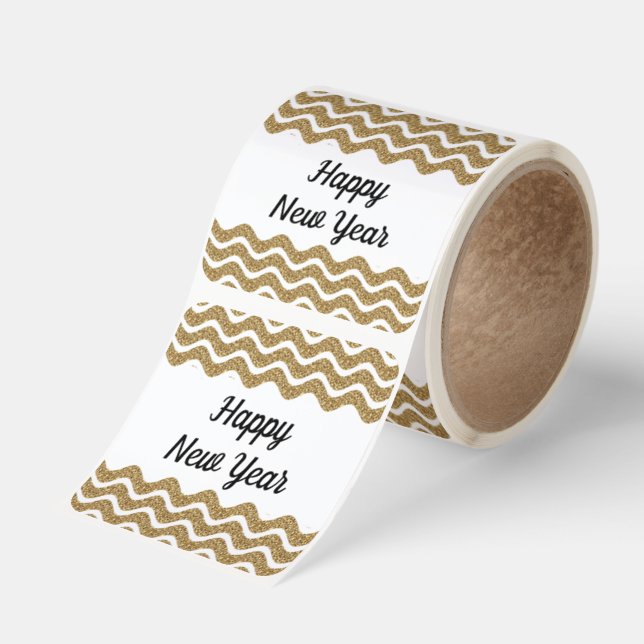 Happy New Year Faux Gold Glitter  Square Sticker (Roll)