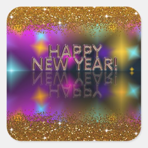 Happy New Year  Faux Gold Glitter Square Sticker