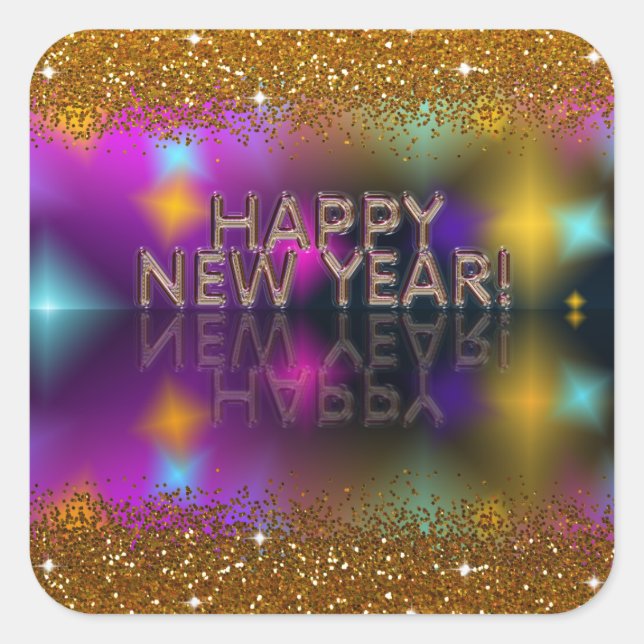 Happy New Year! | Faux Gold Glitter Square Sticker (Front)