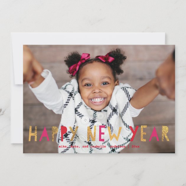 Happy New Year Faux Gold Red | New Year Photo Card