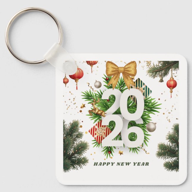 Happy New Year – Festive Christmas Toys, Ornaments Keychain (Front)