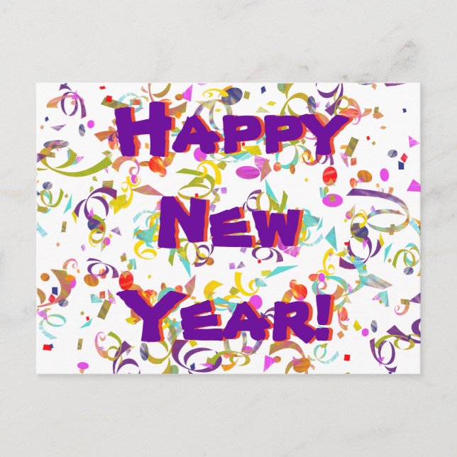 Happy New Year Festive Colorful Confetti Custom Postcard (Front)