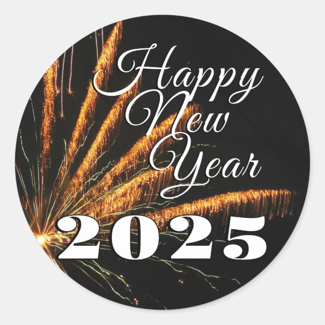 Happy New Year Festive Firework 2025 Classic Round Sticker (Front)